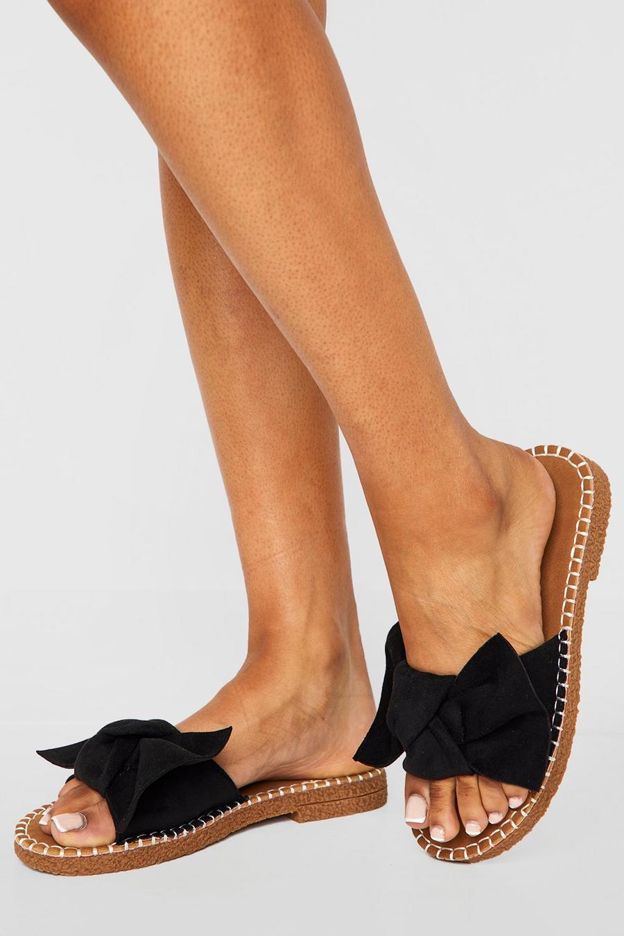 Black Bow Detail Contrast Stich Sole Mules image number 1