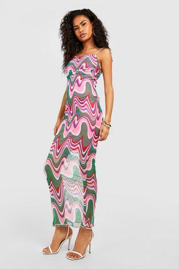 Abstract Printed Mesh Maxi Dress green