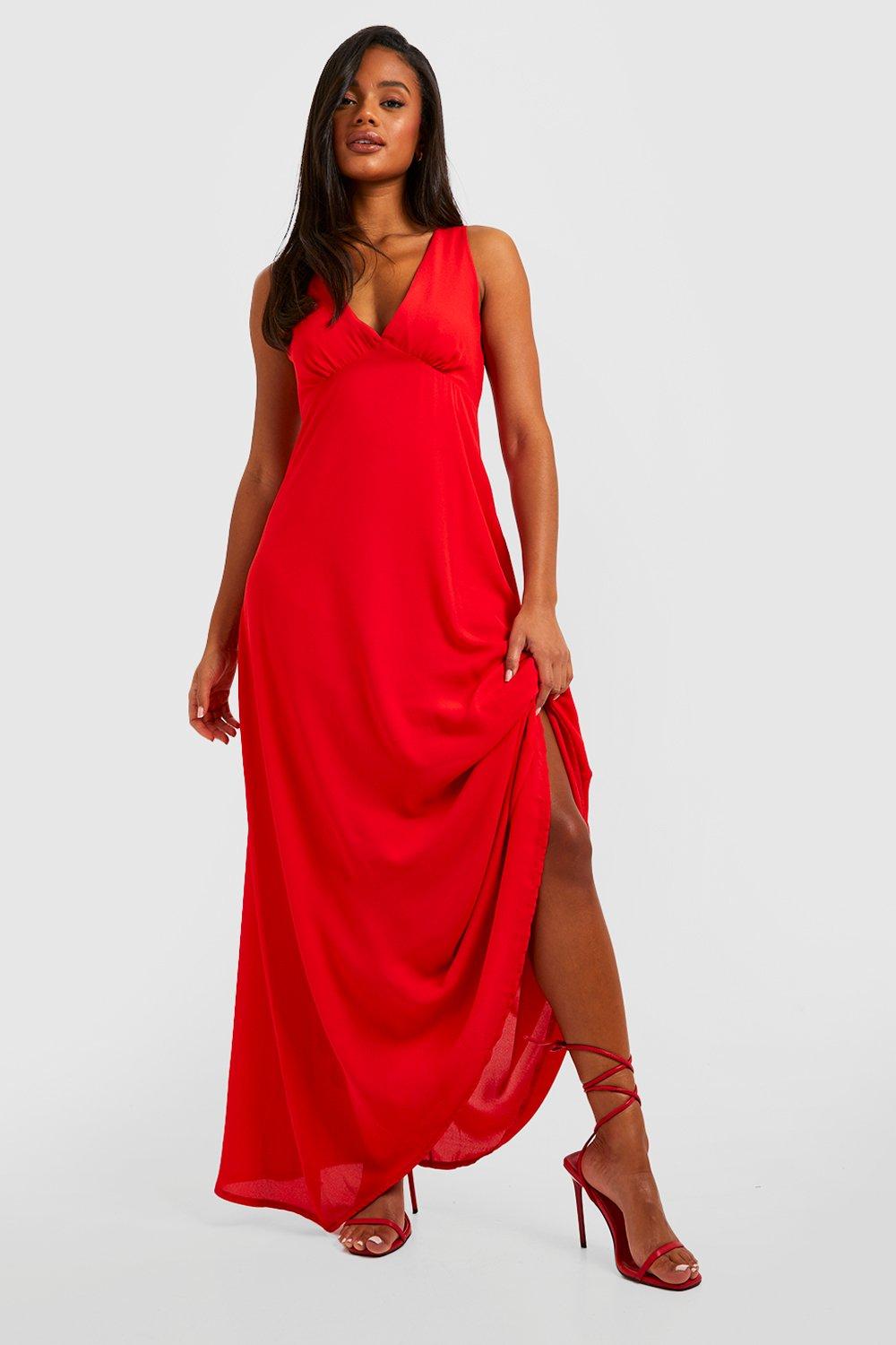 Red plunge hot sale maxi dress