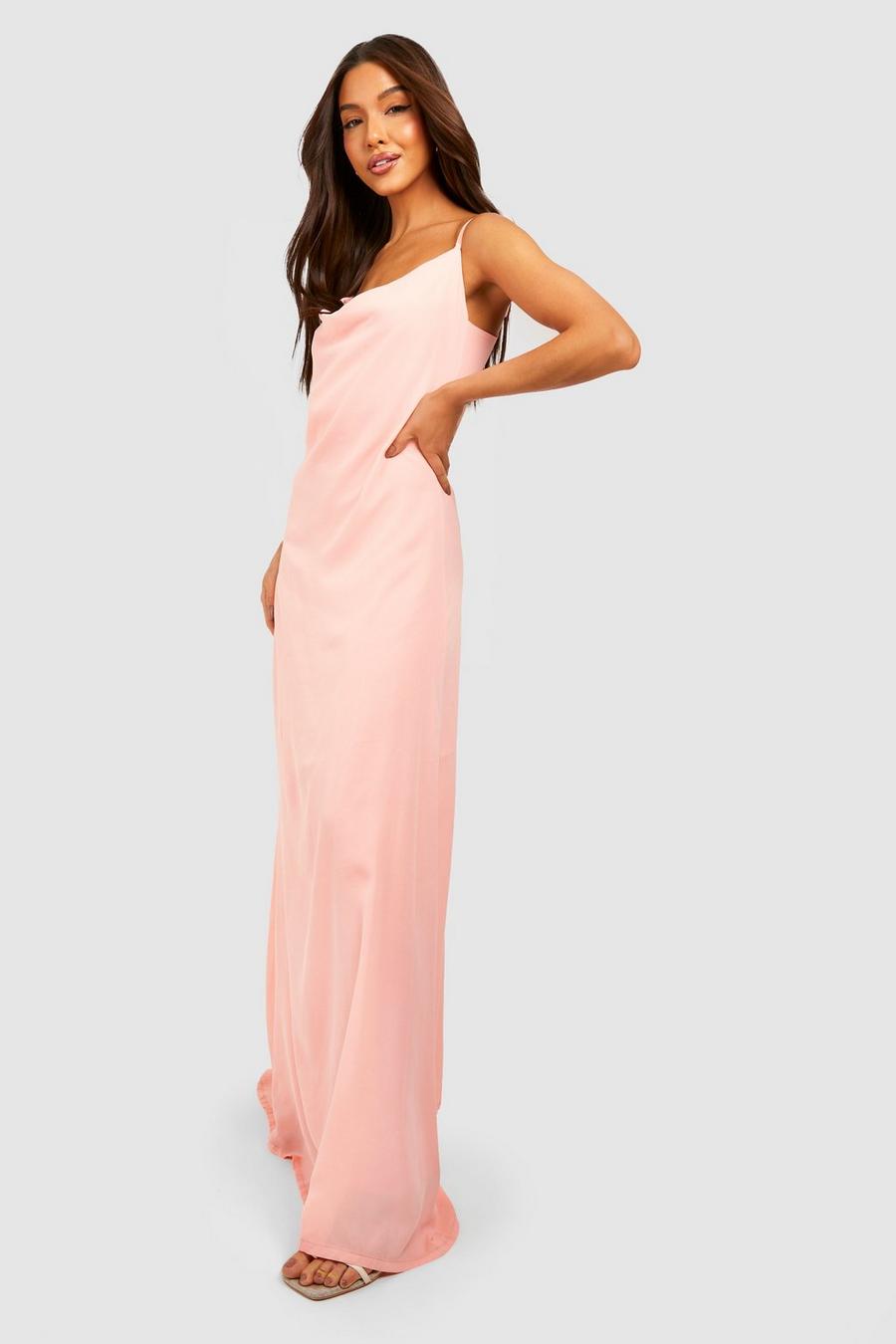 Coral pink Chiffon Cowl Strappy Maxi Dress image number 1