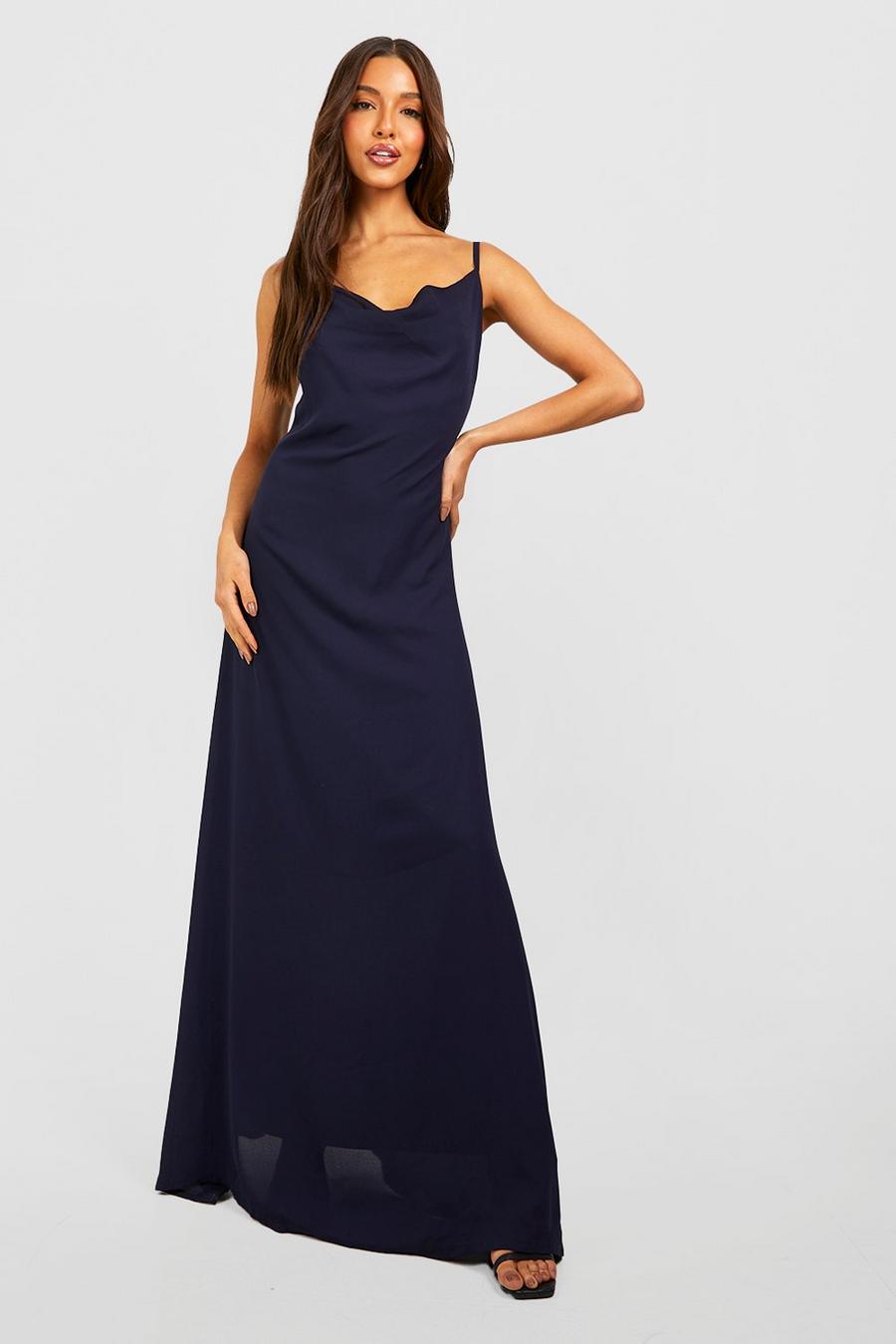 Navy Chiffon Cowl Strappy Maxi Dress image number 1