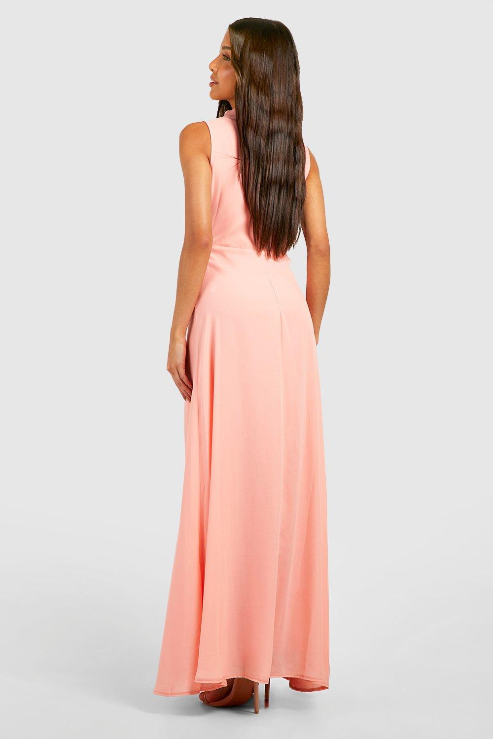 Coral Chiffon Maxi Dress