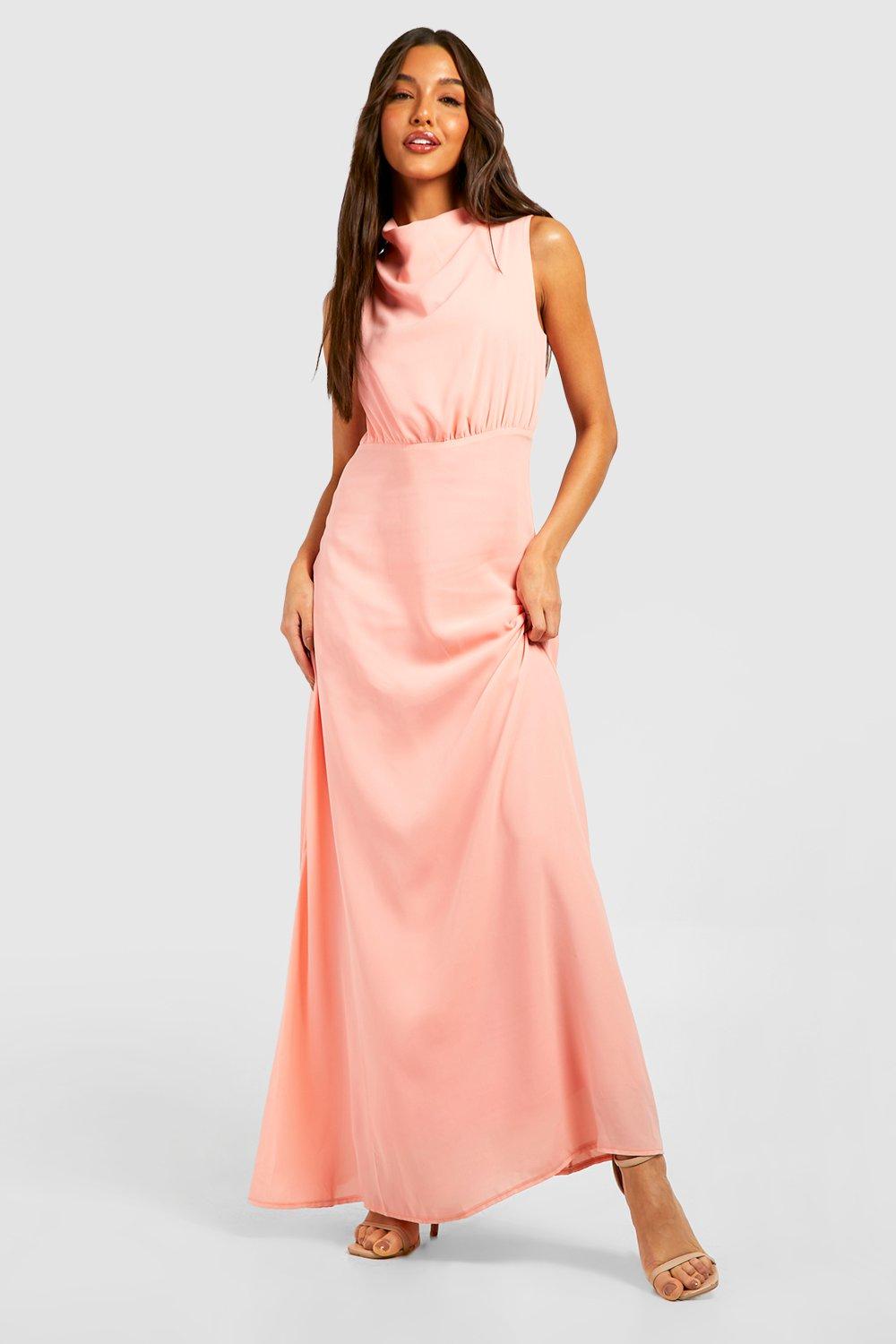 Chiffon High Neck Cowl Draped Maxi Dress boohoo UK