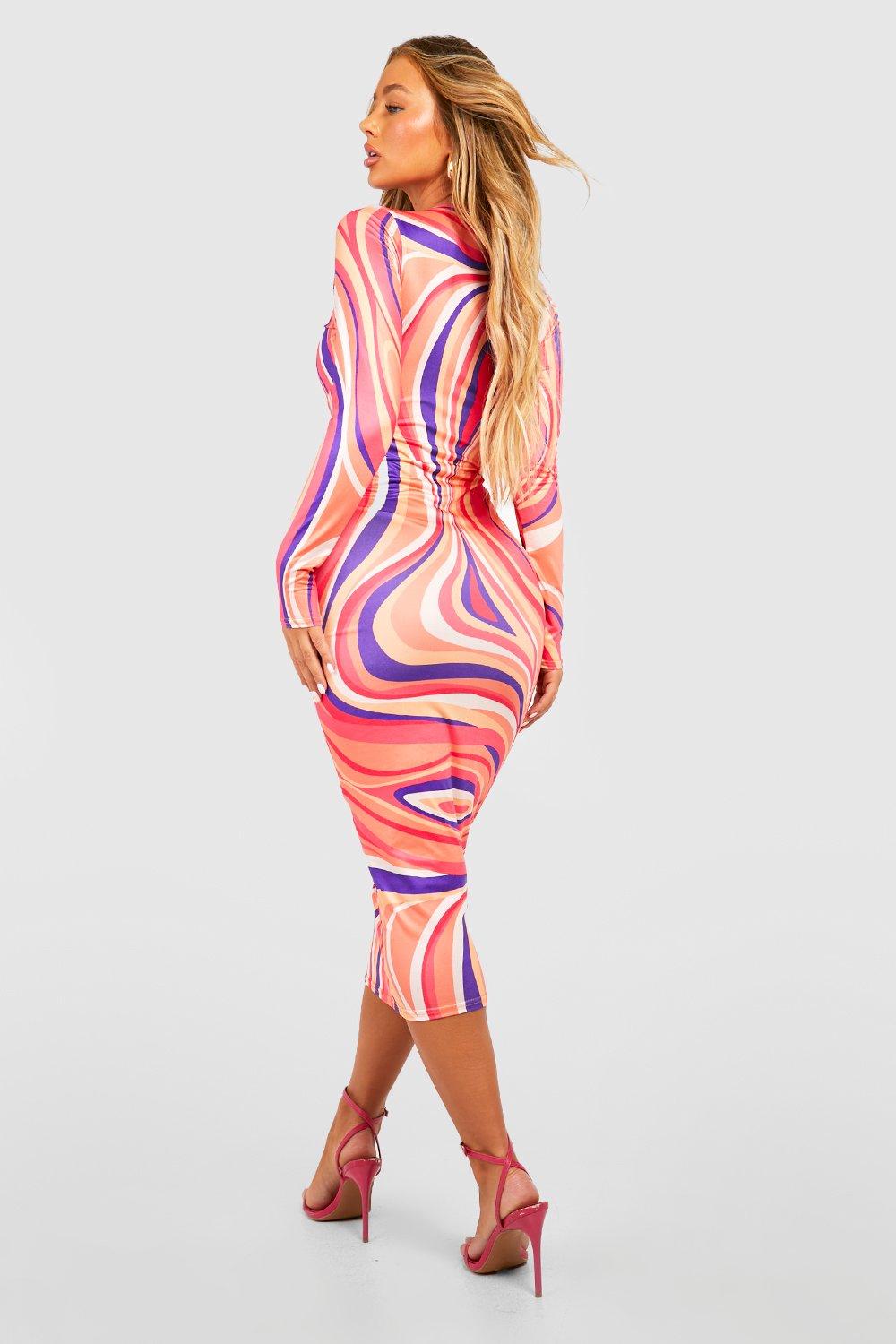 Boohoo stripe outlet slinky midi dress