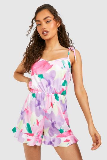 Floral Tie Shoulder Playsuit pink