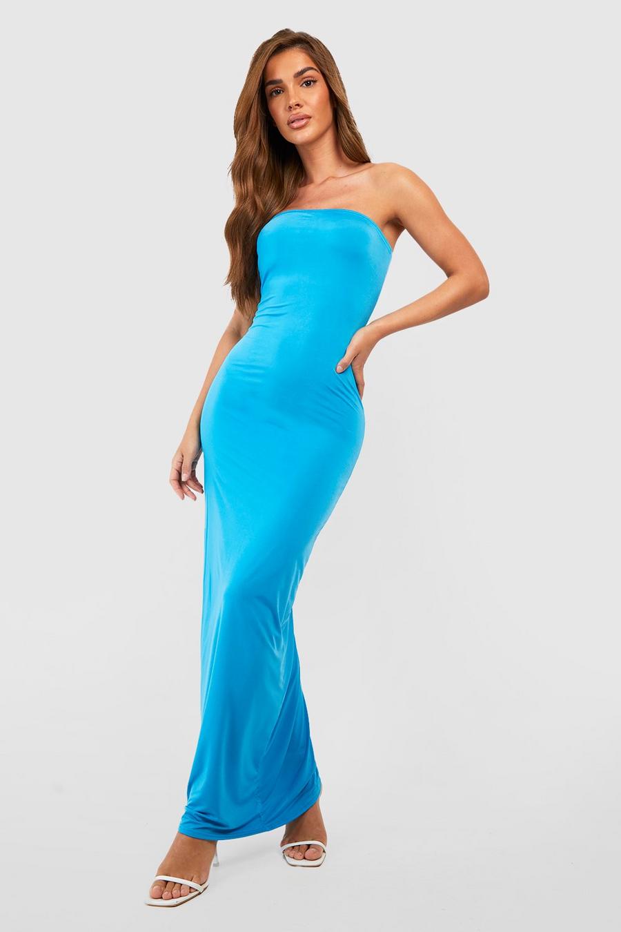 Aqua Premium Heavy Slinky Bandeau Maxi Dress image number 1
