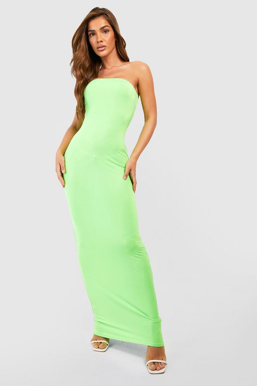 Lime Premium Heavy Slinky Bandeau Maxi Dress image number 1