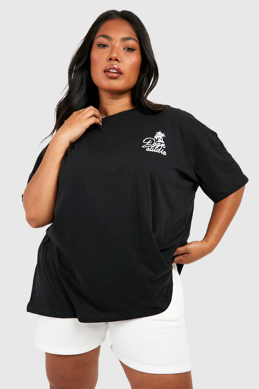 Black Palm Palm Pocket Print Oversized T-Shirt image number 1