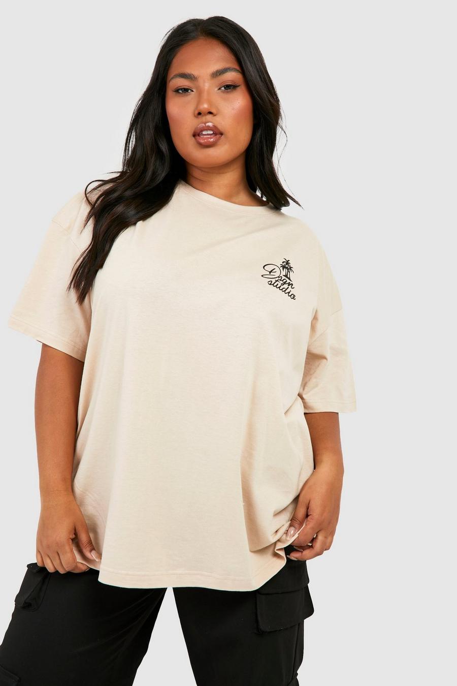Oversize T-Shirt mit Palmen-Print, Stone beige