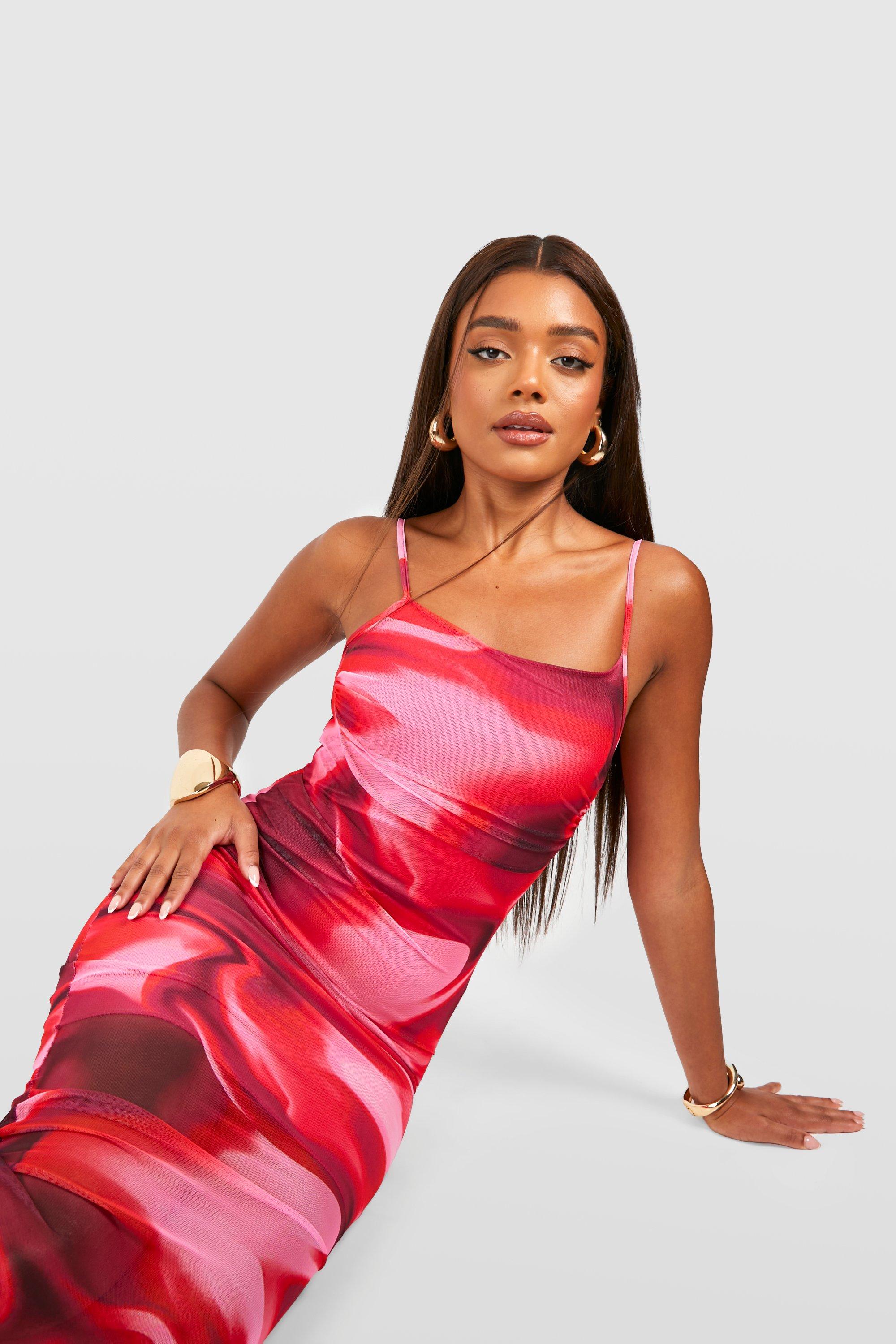 Abstract Marble Mesh Maxi Slip Dress