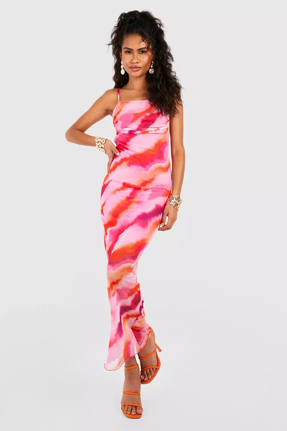 Pink Abstract Print Mesh Maxi Slip Dress alternative image