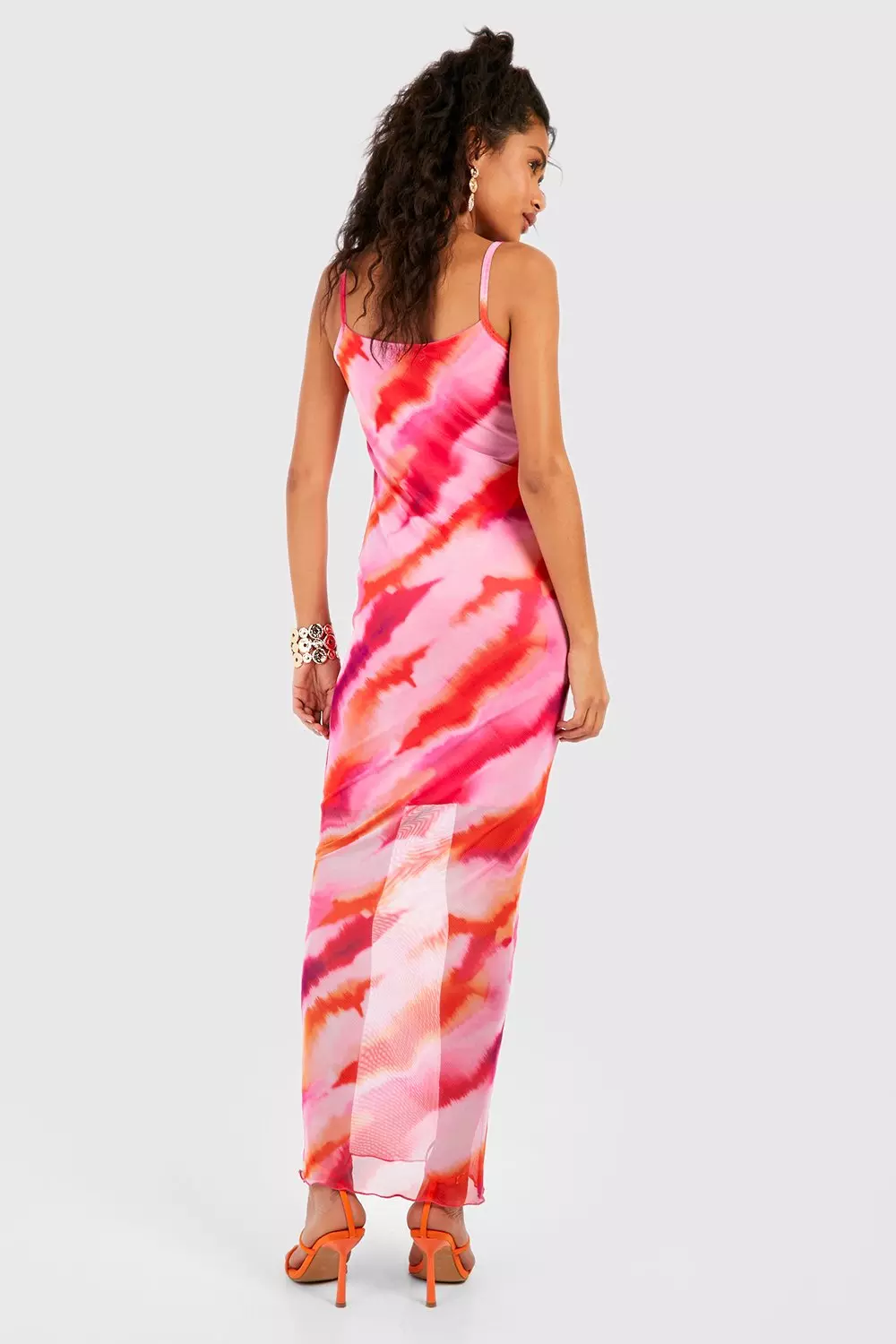 Pink Abstract Print Mesh Maxi Slip Dress alternative image