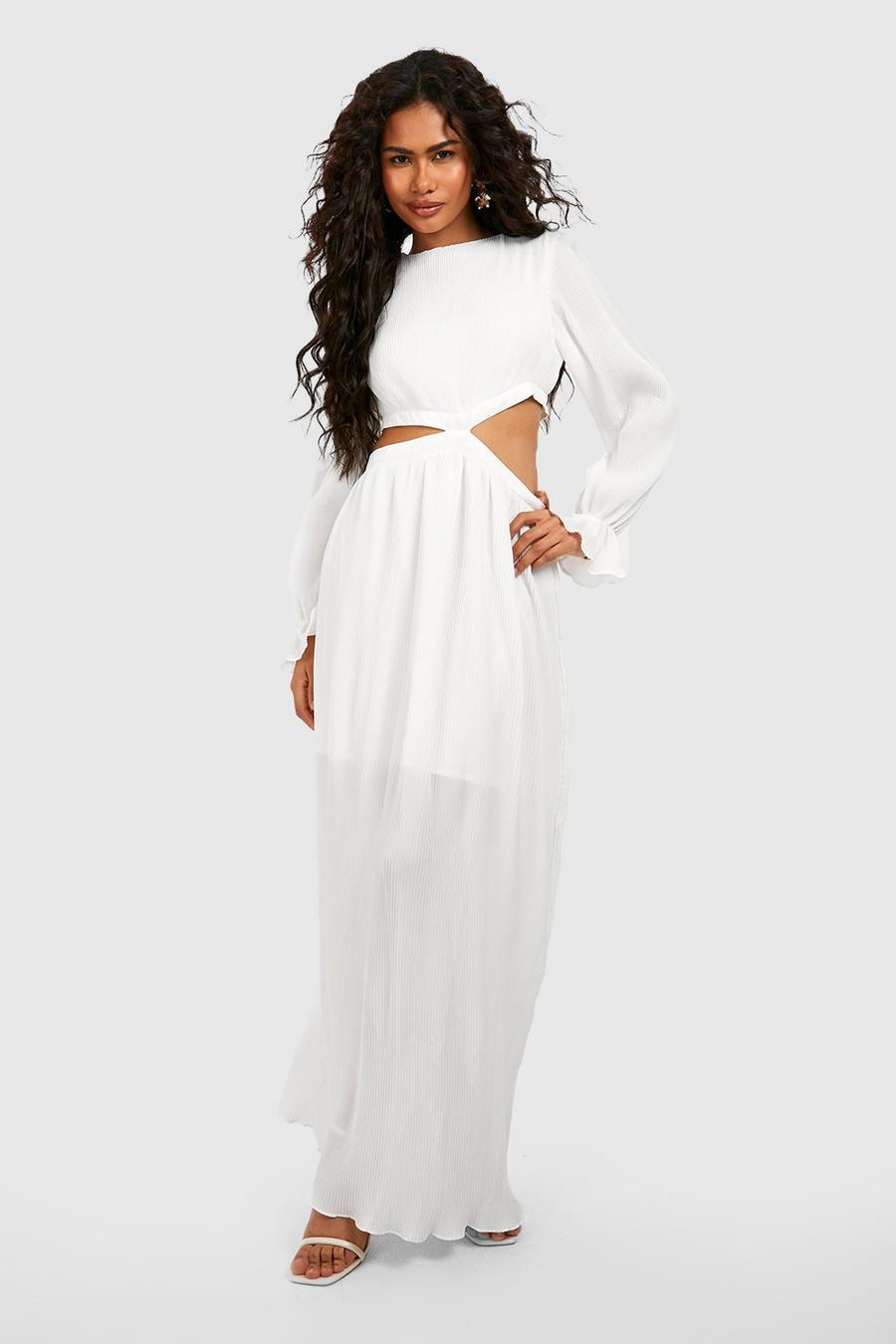 Cream Pleated Cut Out Maxi Dress Front image number 1