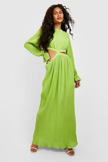 Lime Green Pleated Cut Out Maxi Dress