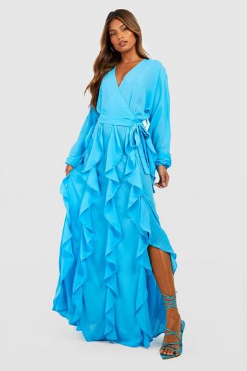 Ruffle Wrap Belted Maxi Dress aqua