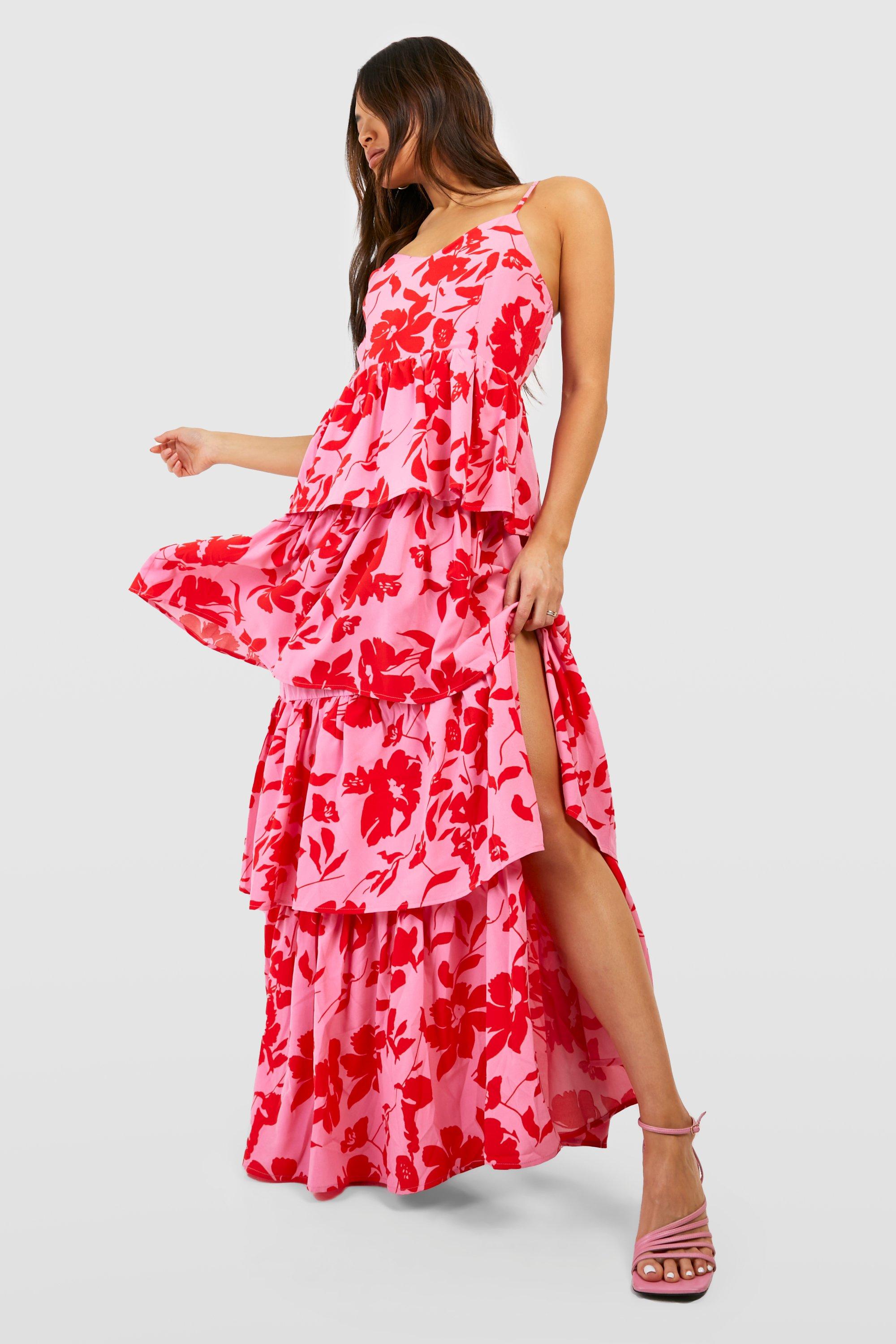 V Neck Cherry Print Maxi Slip Dress | boohoo USA