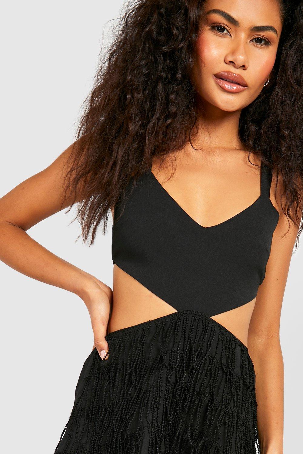 Black cut shop out skater dress