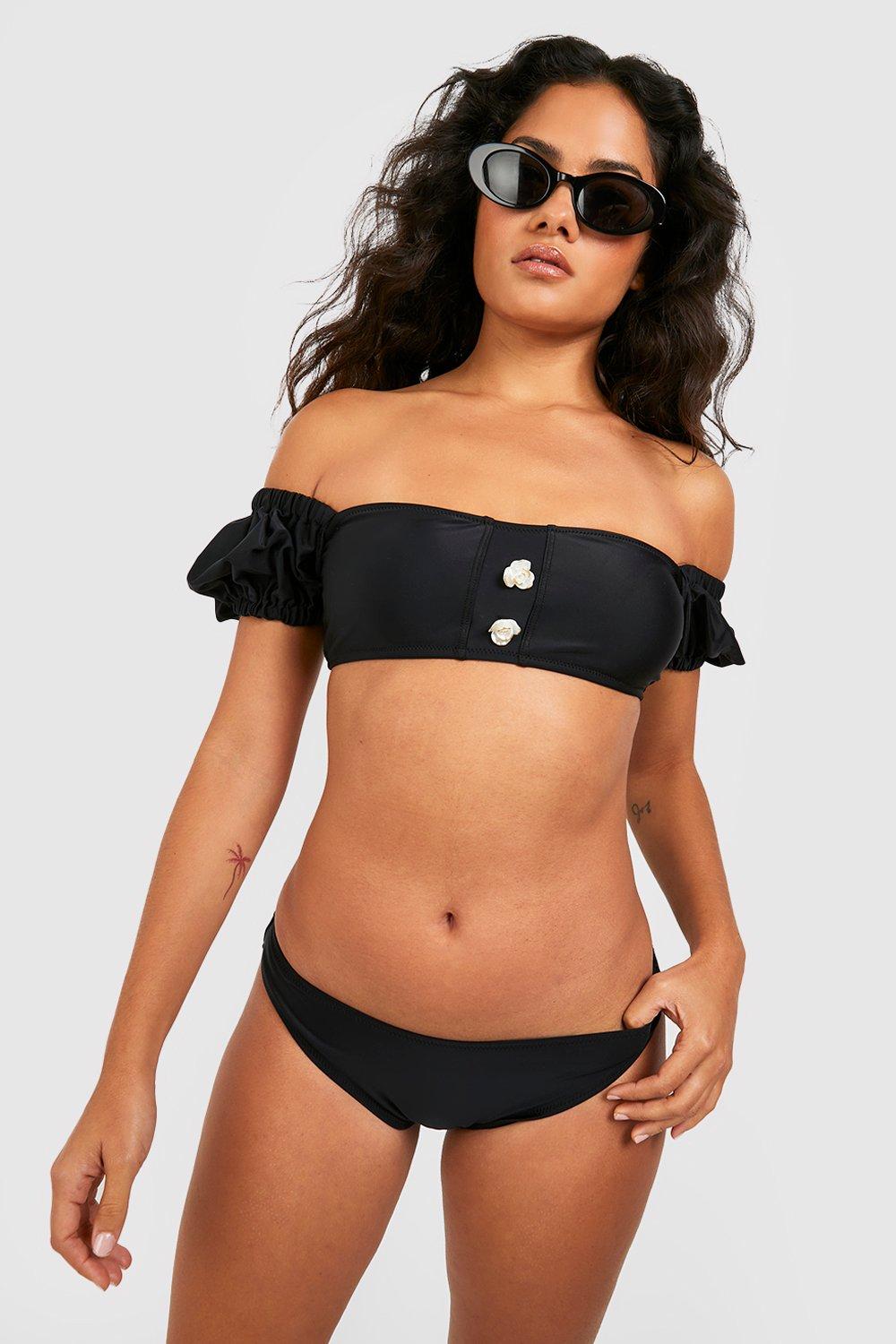 Pearl Detail Short Sleeve Padded Bikini Set
