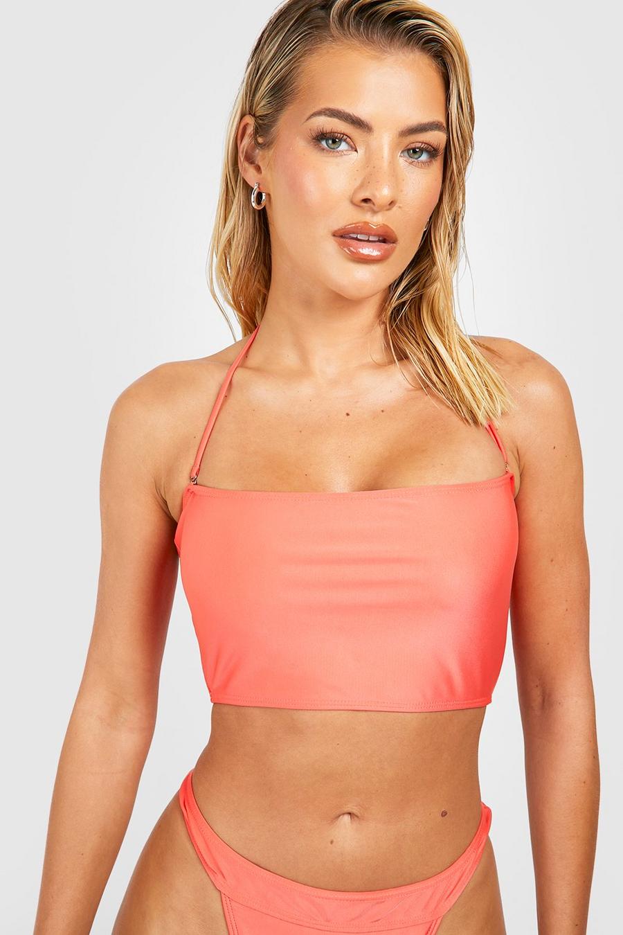 Top bikini a fascia lungo Essentials, Coral rosa