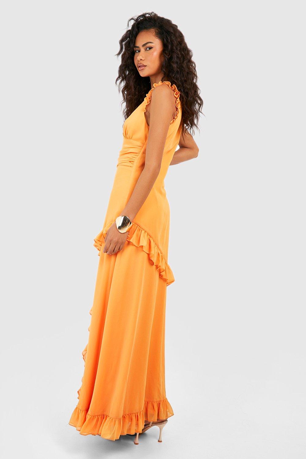 Ruffle front outlet maxi dress