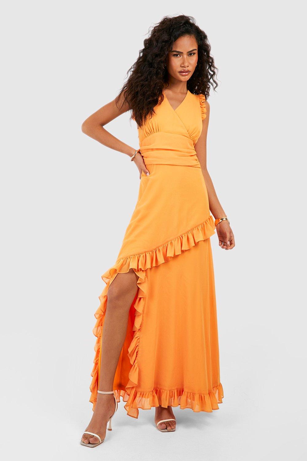 Ruffle front maxi outlet dress