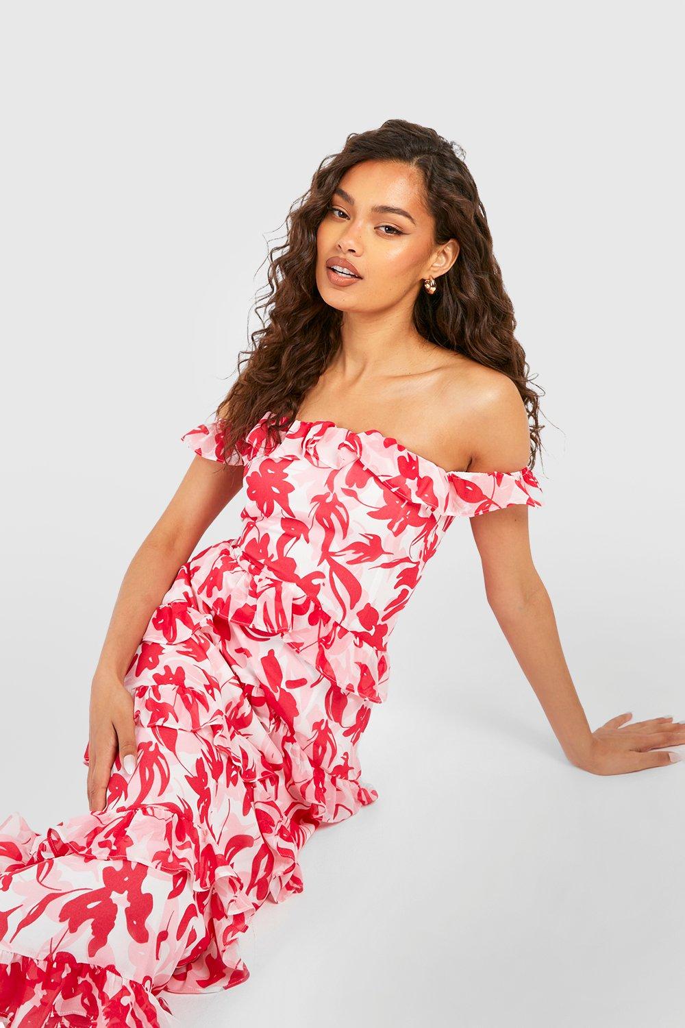 Boohoo floral off the shoulder outlet dress