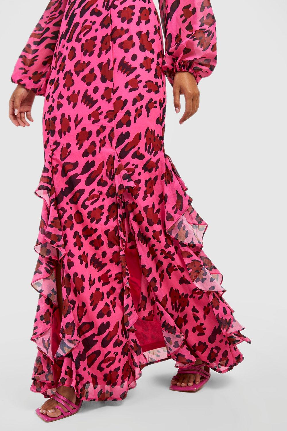 Pink animal hot sale print maxi dress