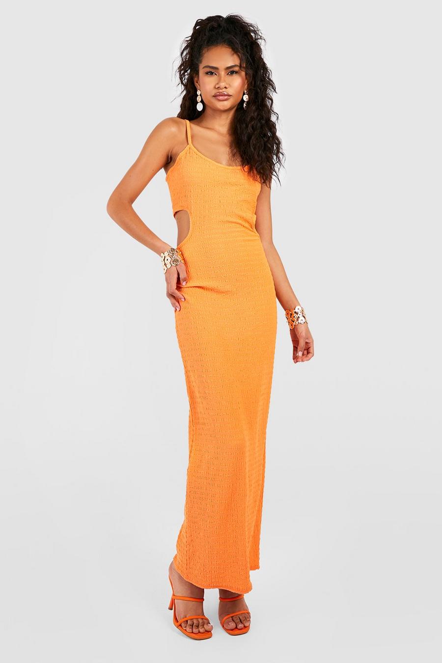 Orange Textured Cut Out Maxi Dress