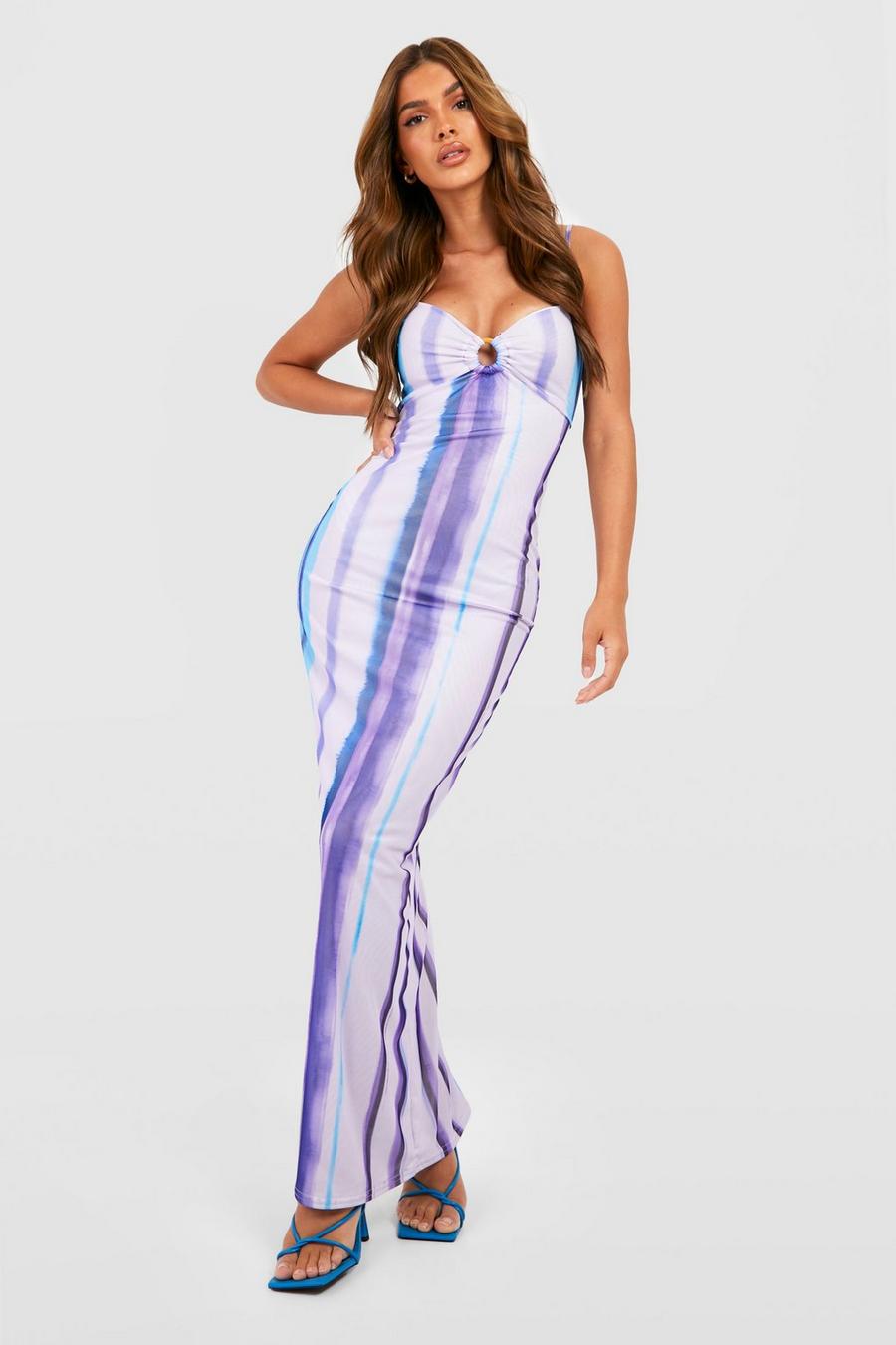 Purple Ombre Stripe O Ring Maxi Dress