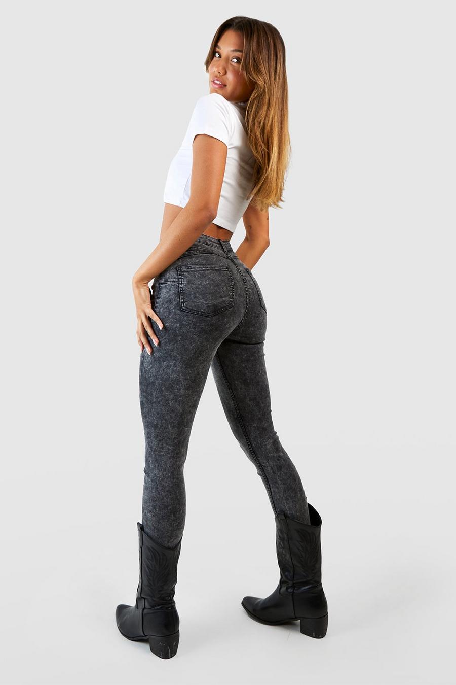 Butt-Shaper Skinny Jeans mit hohem Bund, Washed black