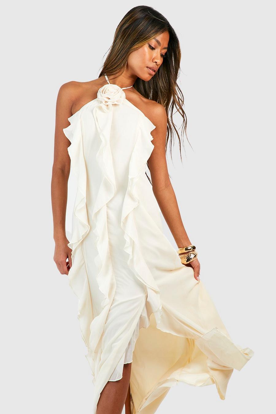 Asymmetrical Ruffle Cream Bodycon Dress Asymmetrical Ruffle Cream Bodycon Dress