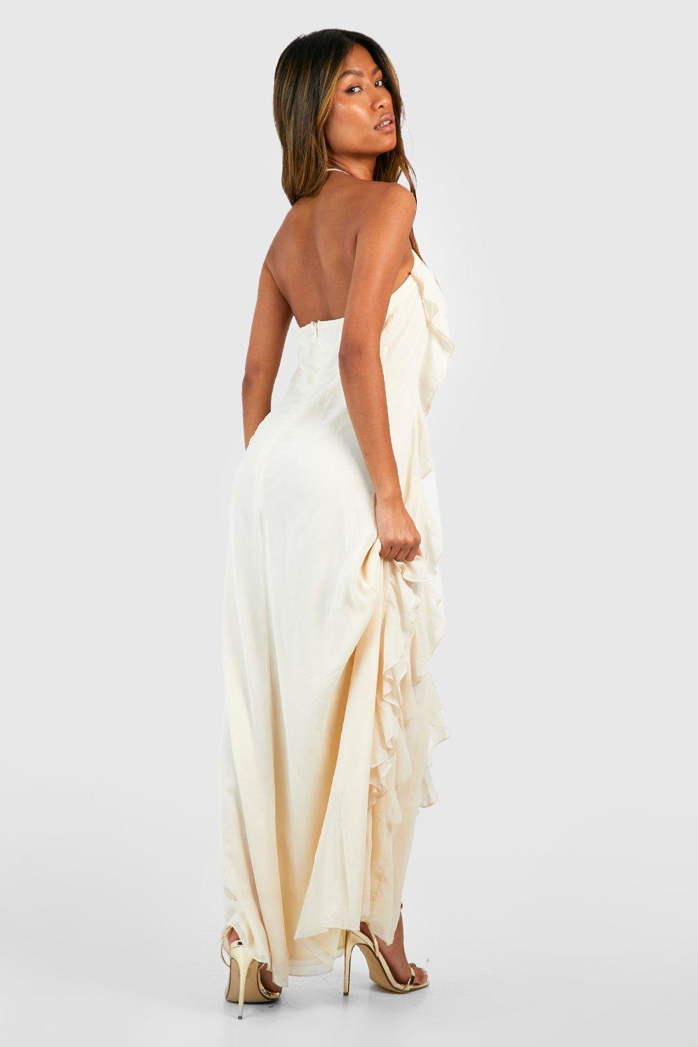 Strapless ruffle maxi store dress