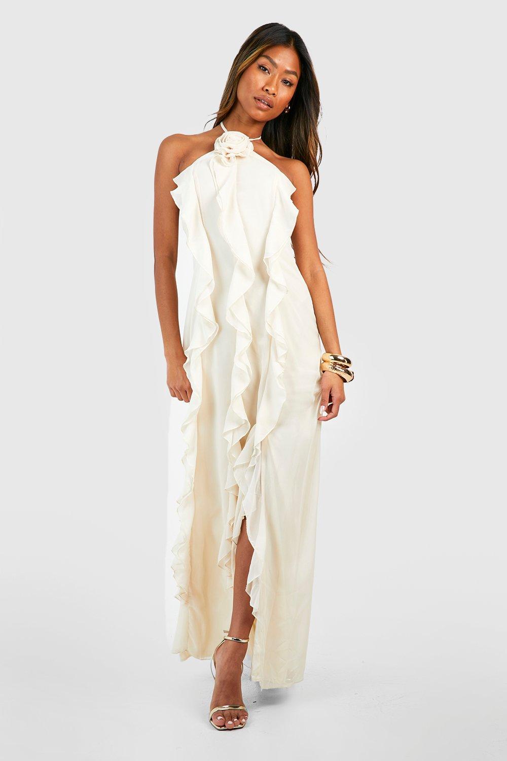 White halter 2025 neck maxi dress