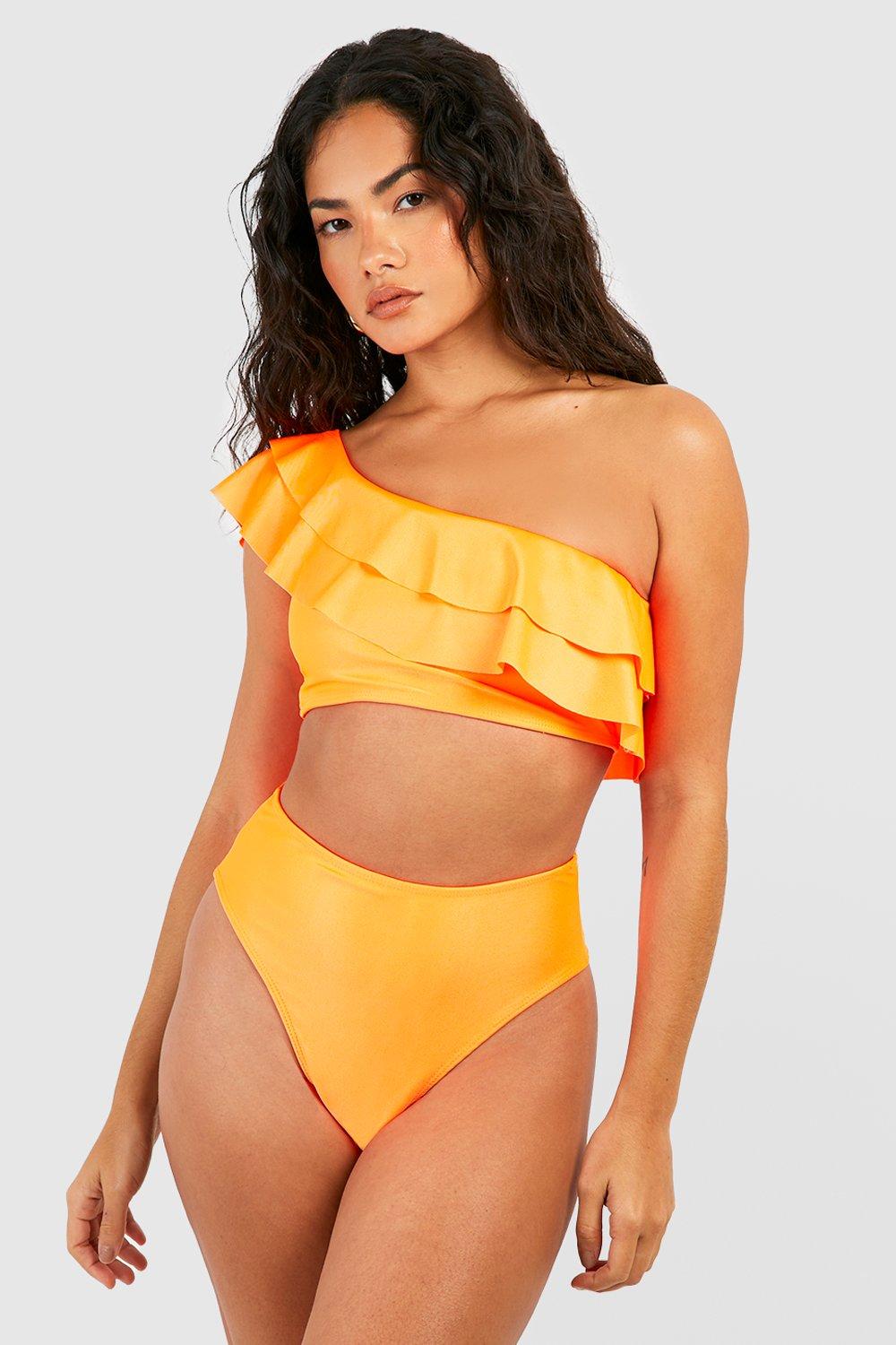 Orange ruffle swimsuit online