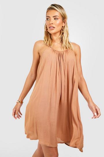 Crinkle Rope Detail Swing Beach Dress brown