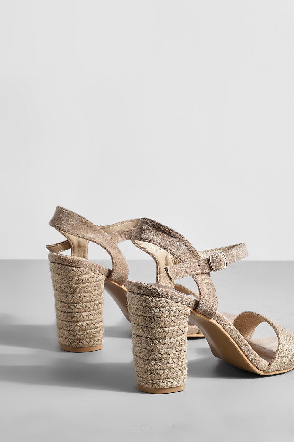 Raffia Detail Mid Block Heels boohoo