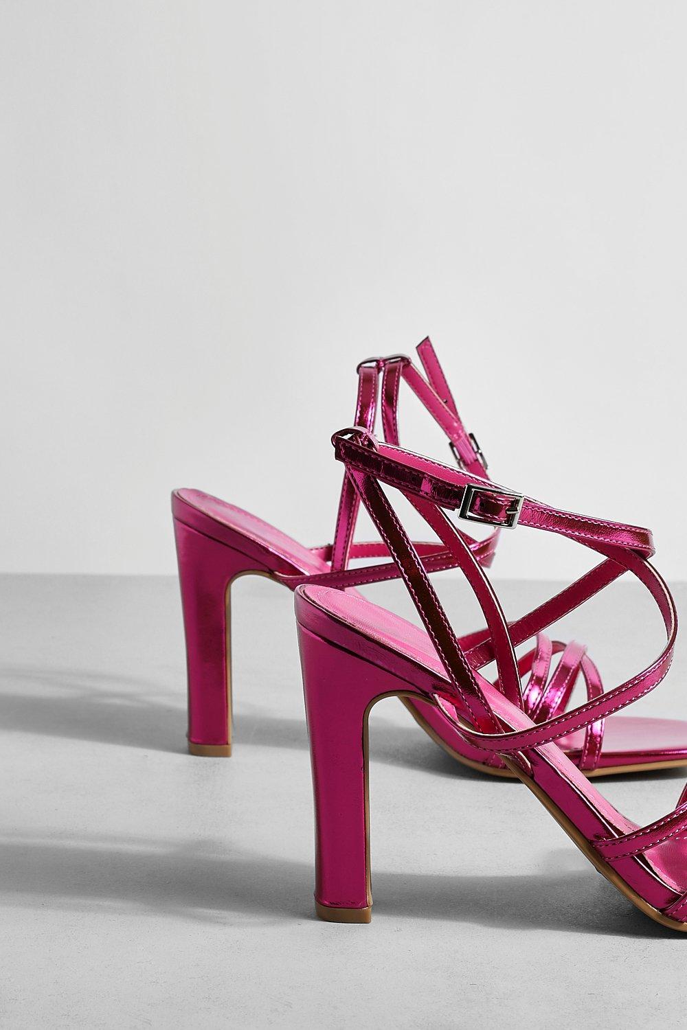 Pink strappy hotsell sandals mid heel