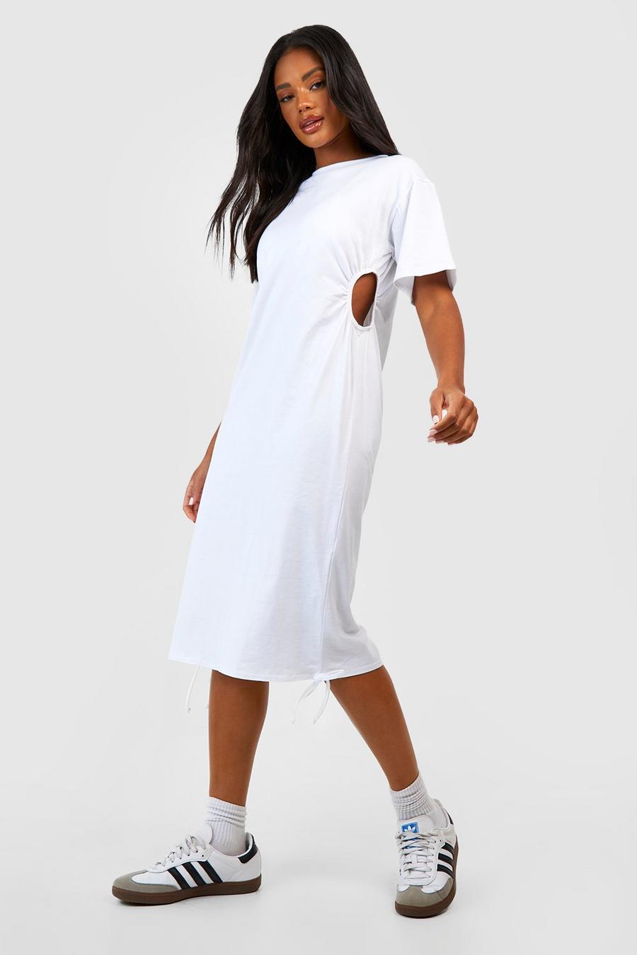 White Cotton Cut Out T-shirt Midi Dress