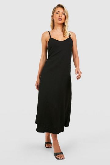 Trapeze Textured Midaxi Smock Dress black