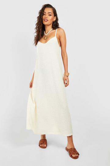 Stone Beige Trapeze Textured Midi Smock Dress