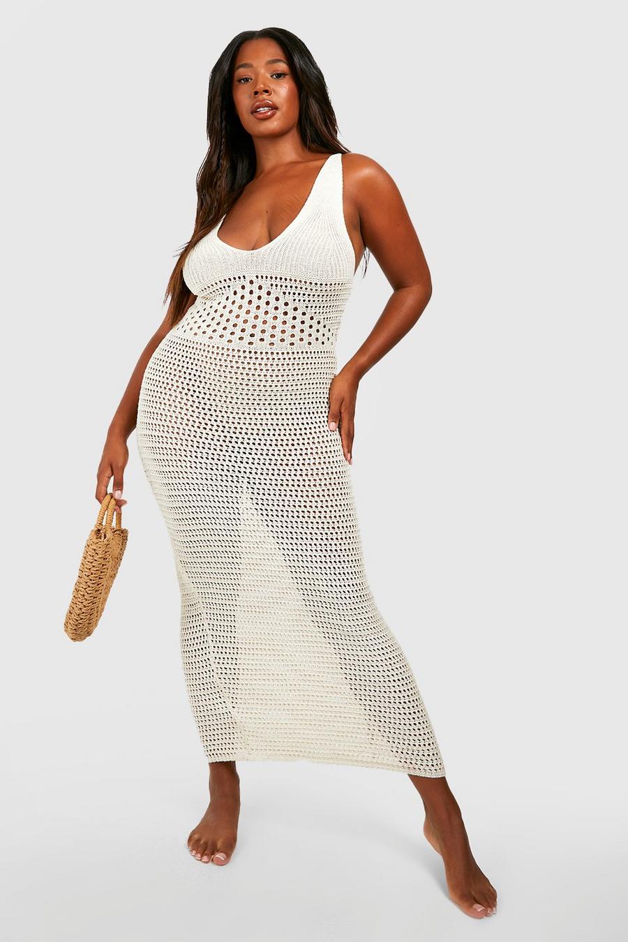 Ecru white Plus Strappy Crochet Maxi Dress
