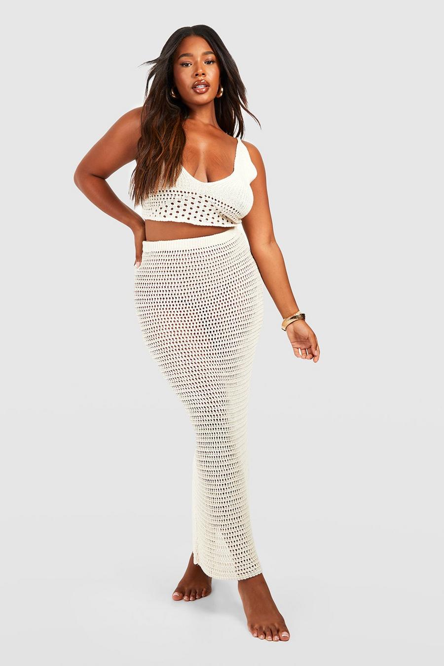 Ecru Plus Strappy Crochet Maxi Skirt Co-ord image number 1