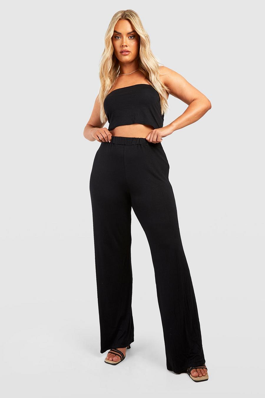 Black Plus Bandeau And Wide Leg Trouser Co-ord image number 1