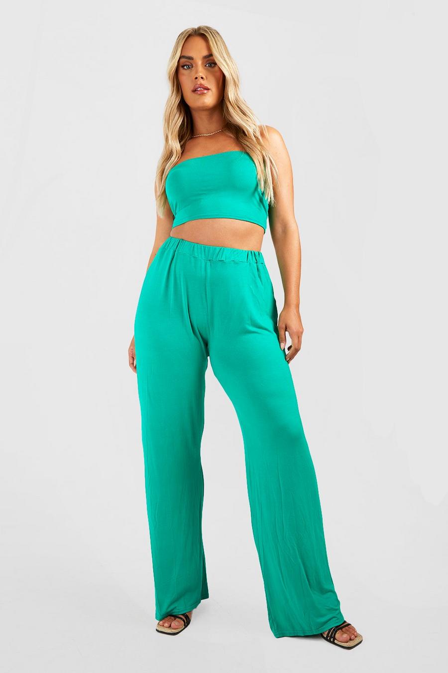 Green Plus Bandeau And Wide Leg Trouser Co-ord