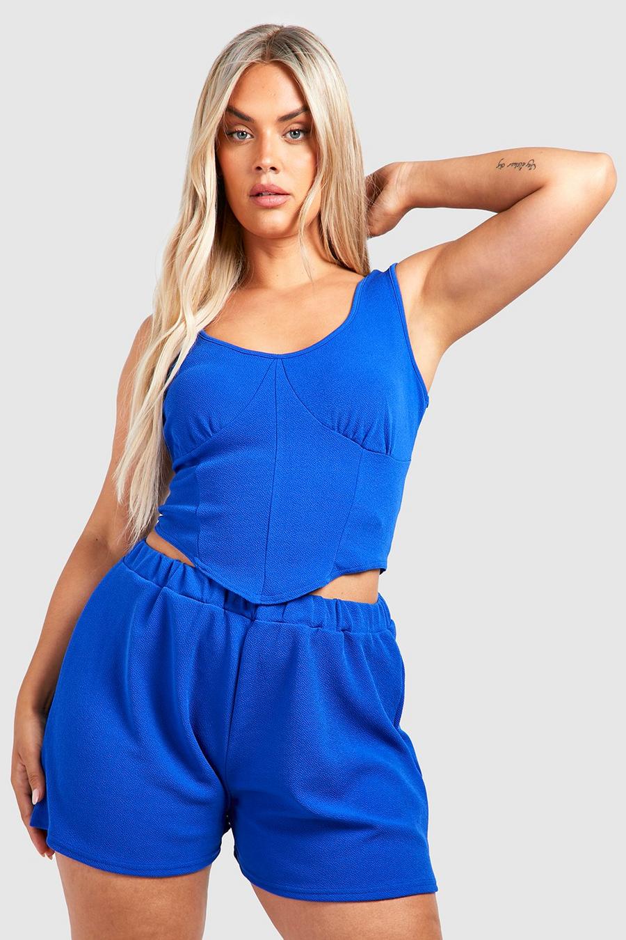 Blue Plus Corset Top And Flippy Short Co-ord image number 1