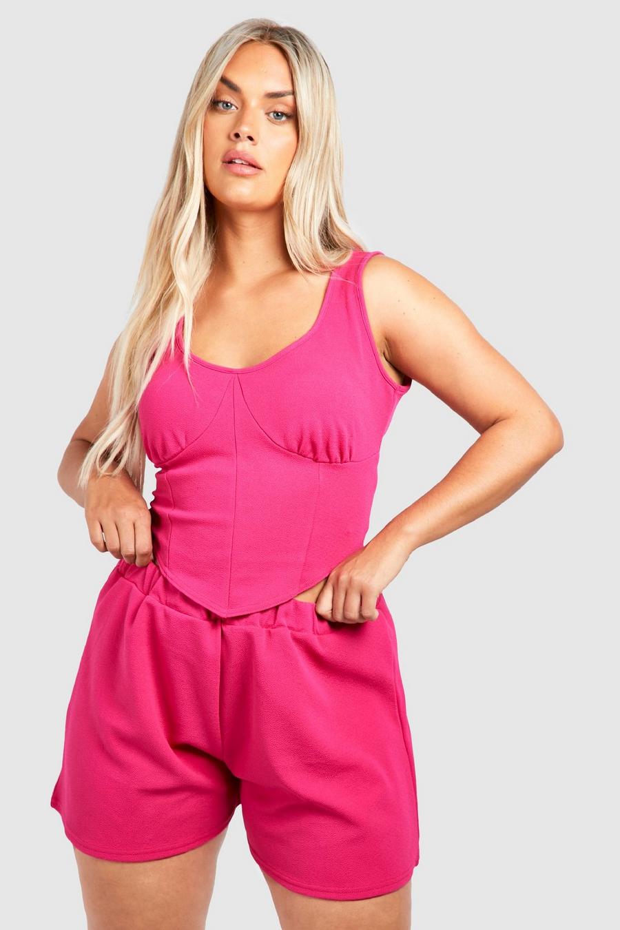 Top a corsetto Plus Size & pantaloncini coordinati, Hot pink