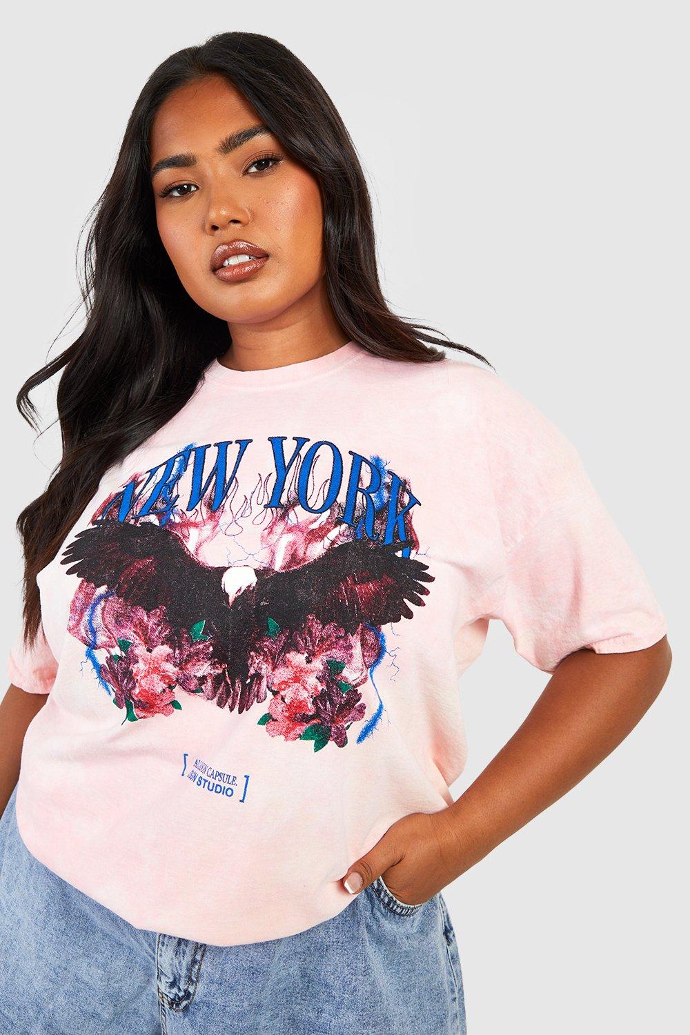boohoo Plus Oversized New York T-Shirt - Pink - Size 14