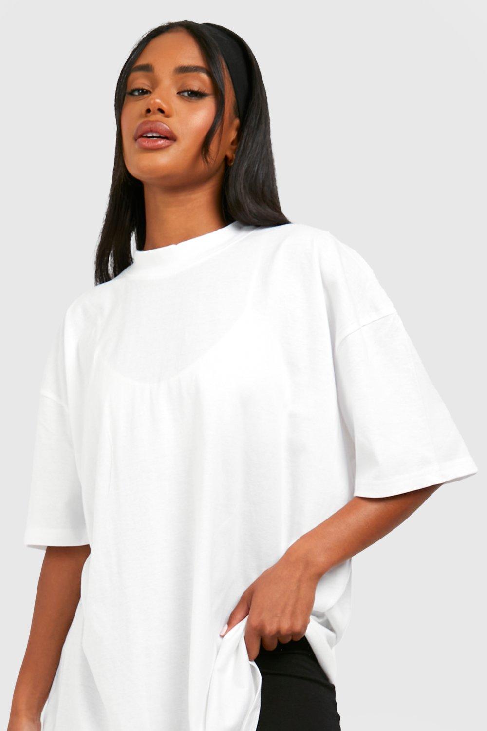 Women's White Extended Neck Oversized T-shirt | Boohoo UK
