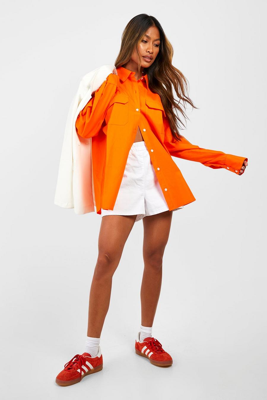 Camisa oversize de algodón popelina, Tropical orange image number 1