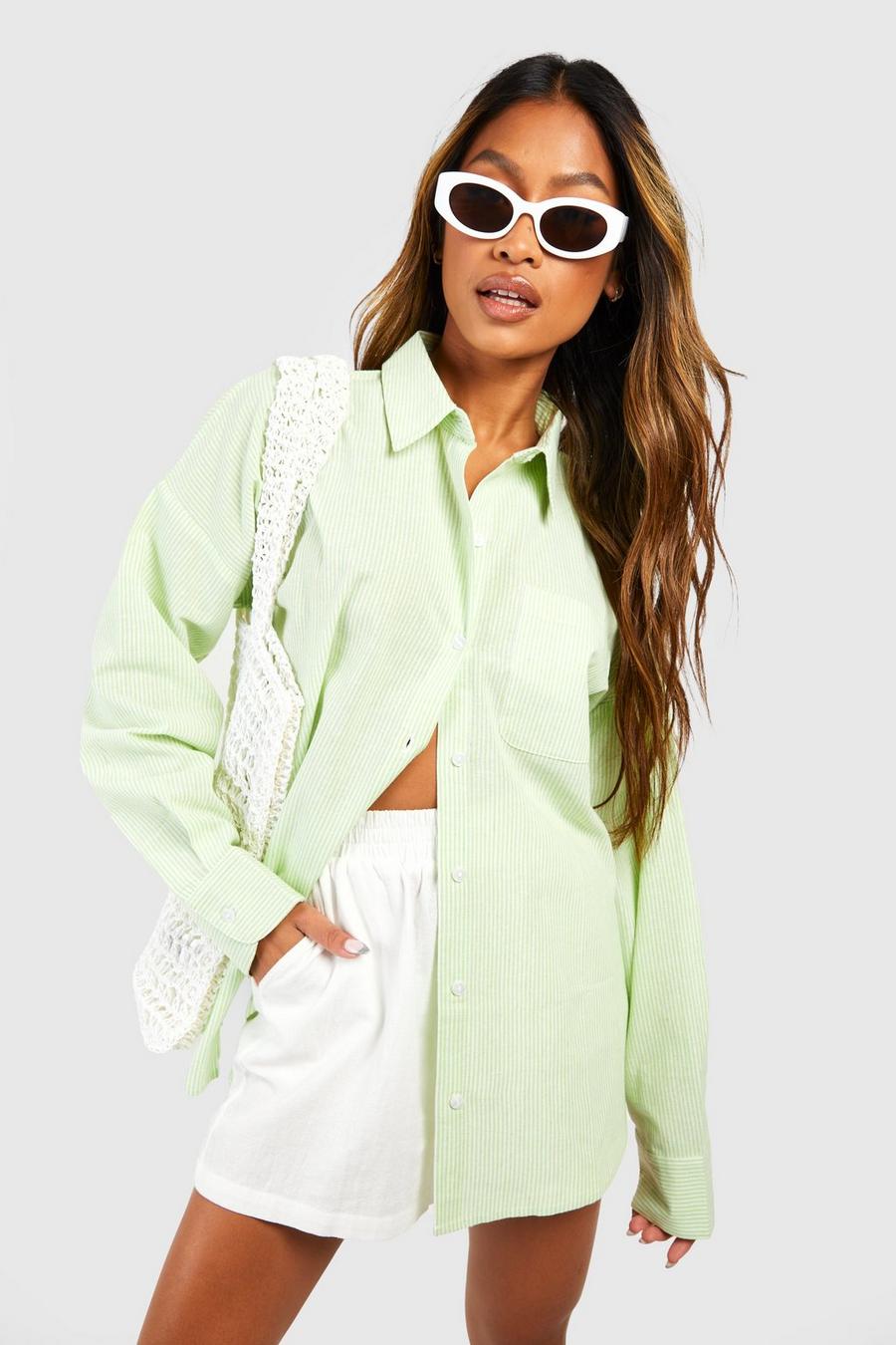 Camicia oversize a righe, Sage image number 1